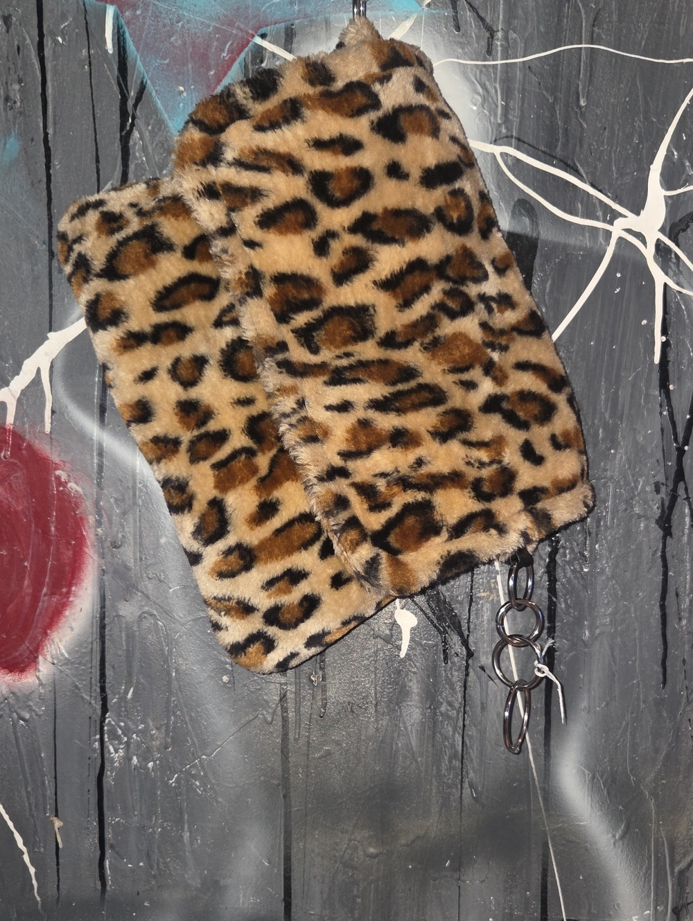 Leopard Print Faux Fur Key & Card Wristlet - Brown
